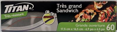 A0080 : Titan seal A0080 : Cooking Ingredients - Various - Sandwich Bag (ziploc) TITAN SEAL, SANDWICH BAG (ziploc), 24 x 60UN