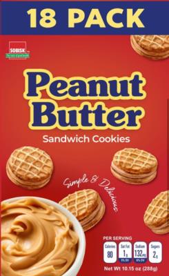 CB8757 : Sobisk CB8757 : Lunch and snacks - Cookies - Cookie Sandwich Peanut Butter SOBISK, COOKIE SANDWICH peanut butter, 12 x 18 pack