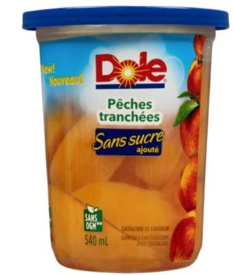 CF497-OU : Dole CF497-OU : Déjeuner et collations - Fruité - Peches TranchÉs Eau DOLE , PECHES TRANCHÉS eau ,12 x 540m (plastic)