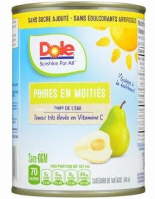 CF499 : Dole CF499 : Conserves et bocaux - Fruits - Poire Demie Eau (tin Metal) DOLE , POIRE DEMIE eau (tin metal), 12 x 540ml