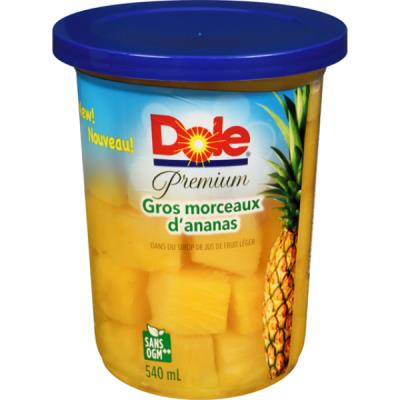 CF5-OU : Dole CF5-OU : Déjeuner et collations - Fruité - Ananas Morceaux DOLE, ANANAS MORCEAUX, 12 x 540 ML ( plastic)