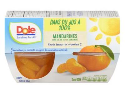 CF77 : Dole CF77 : Conserves et bocaux - Fruits - Mandarines Jus DOLE , MANDARINES jus , 6  x (4 cup x 107 ML)