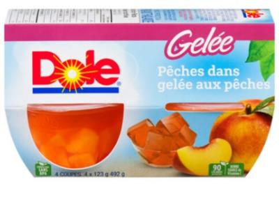 CF96-OU : Dole CF96-OU : Déjeuner et collations - Fruité - Fruit Cup PÊches Gelée PÊche DOLE , FRUIT CUP PÊCHES gelée PÊCHE, 6 x (4 x 123G)