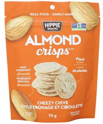 CG9101 : Hippie CG9101 : Confectionery - Chips - Almond Crisps Cheezy Chive HIPPIE,ALMOND CRISPS CHEEZY CHIVE,12 x 70g