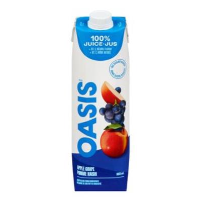 CJ879-OU : Oasis CJ879-OU : Breuvages - Jus - Jus Pomme & Raisin OASIS, jus POMME & RAISIN, 12 x 960 ML