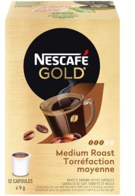 CK145 : NescafÉ CK145 : Breuvages - Café - CafÉ K-cups Gold Torréf. Moy. NESCAFÉ, CAFÉ K-CUPS GOLD torréf. moy., 6 x 12 CUPS