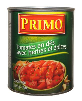 CL447 : Primo CL447 : Condiments - Sauces - Tomates En DÉs Fines Herbes PRIMO, TOMATES EN DÉS fines herbes, 24 x 796 ML