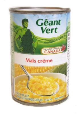 CL77-OU : Geant vert CL77-OU : Conserves et bocaux - Légumes - Mais Creme GEANT VERT,MAIS CREME,12 x 398 ML