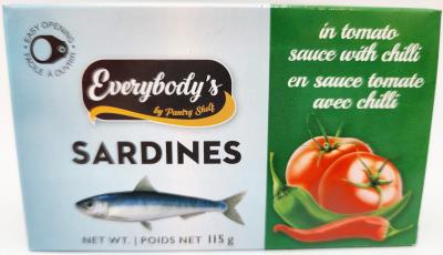 CP037-1 : Everybody's CP037-1 : Produits congelés - Viande - Sardines  Tomate & Chilli EVERYBODY'S , SARDINES  tomate & chilli , 24 x 115g