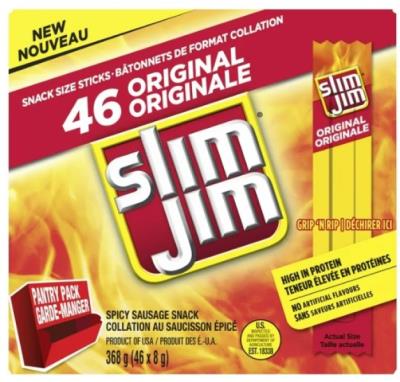 CV2429 : Slim jim CV2429 : Produits congelés - Viande - Saucisson Original (mega Pack) SLIM JIM, SAUCISSON original (MEGA PACK), 4 x (46 x 8G)