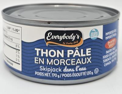 P0070-OU : Everybody's P0070-OU : Preserves and jars - Meat - Light Tuna Chunk Broth EVERYBODY'S, LIGHT TUNA CHUNK broth , 48 x 170G