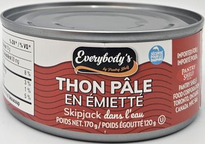 P0071-OU : Everybody's P0071-OU : Preserves and jars - Meat - Flaked Light Tuna EVERYBODY'S, FLAKED LIGHT TUNA , 48 x 170G